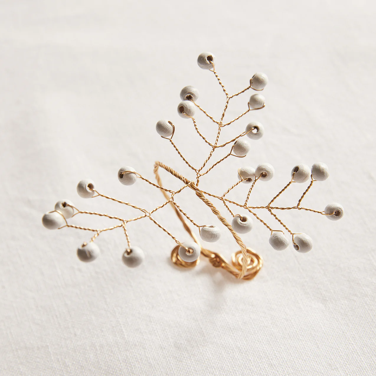 Hand-beaded White Sprig Napkin Ring – Set of Four - Image 2