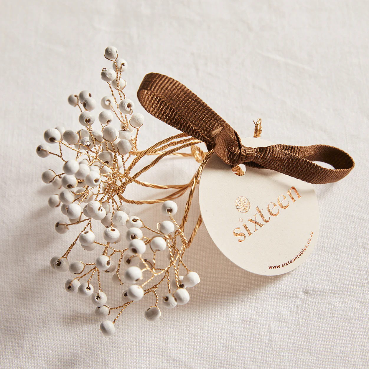 Hand-beaded White Sprig Napkin Ring – Set of Four - Image 3